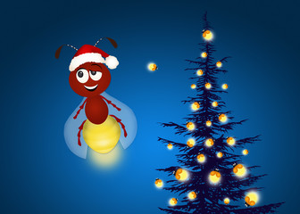 Poster - Christmas tree with fireflies