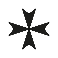 Wall Mural - Maltese Cross Icon black silhouette. Ancient Christian sign. Vector illustration.