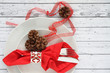 Christmas table place setting in red and white