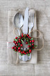 Rustic Christmas Table setting with linen