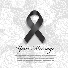 Funeral Card - Black Ribbon And Place For Text On Soft Flower Abstract Background