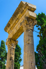 Part of the roman facade with columns in Tarragona, Spain