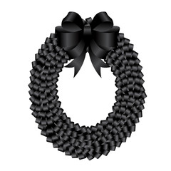Sticker - Black wreath and black bow ribbon for funeral  vector design