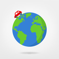 Wall Mural - car driving on globe / world , vector illustration