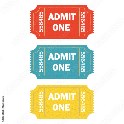 Fotografie, Obraz Admit one ticket set isolated on white background