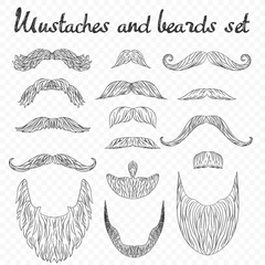 Wall Mural - Man hair, mustache, beards collection isolated on transperant alpha background. Hipster high detailed retro fashion elements. in outline line drawing style.