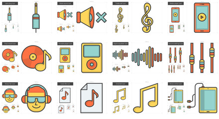 Canvas Print - Music line icon set.