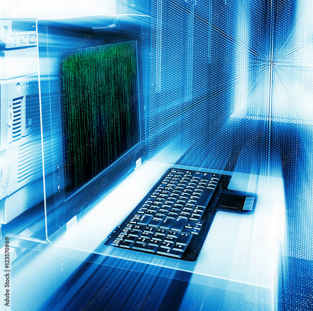 server management terminal blur matrix binary code