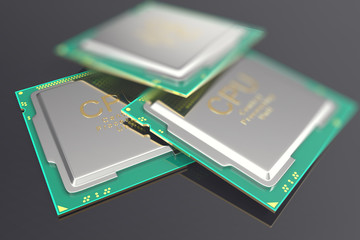 Poster - 3d illustration CPU chip, central processor unit on black background.