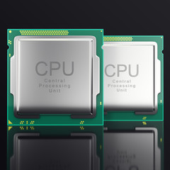 Poster - 3d illustration modern multicore CPU on black background