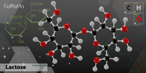  Illustration of Lactose Molecule isolated dark background