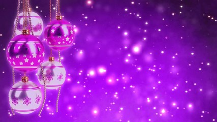 Wall Mural - purple and silver christmas balls with glitter bokeh background. Seamless loop. 3D render