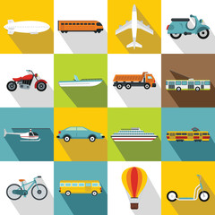 transportation icons set. flat illustration of 16 flat vector icons for web