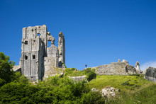 Bright Blue Skies Over Purbeck Hills Above Corfe Castle