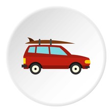 Surfboard Car Icon. Flat Illustration Of Car Vector Icon For Web Design