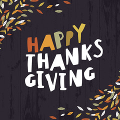 Wall Mural - Happy Thanksgiving logotype. Leaf Cut Letters. For holiday greet