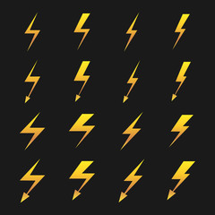 Wall Mural - set of yellow lightnings isolated over black