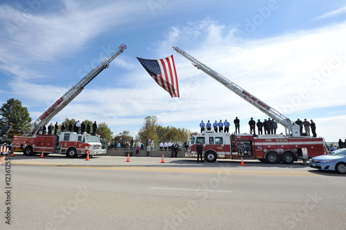 American Flag flown in honor of Officer Blake Snyder Funeral Procession