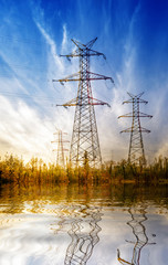 Wall Mural - high voltage post.High-voltage tower sky background.