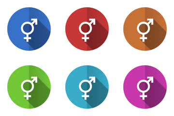 Aufkleber - Flat design colorful web sex vector icons. Round  trans genter symbols.