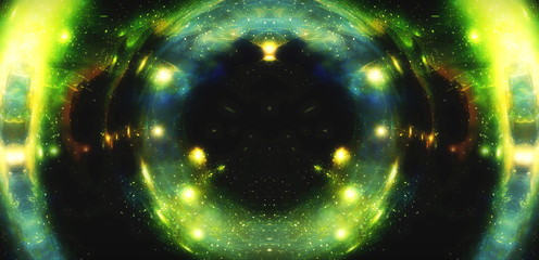 Poster - Cosmic space and stars with light circle, color cosmic abstract background.