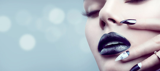 Poster - fashion model girl with gothic black makeup and manicure