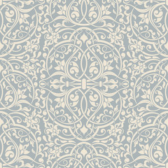 Seamless background of light beige and blue color in the style of Damascus