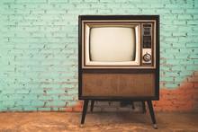 Retro Old Television In Vintage Wall Pastel Color Background