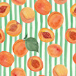 Watercolor seamless pattern of peach fruits on green splash background
