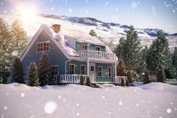 Poster - Composite image of snow covered house with trees