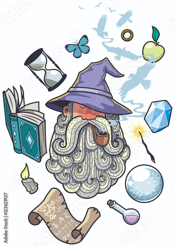 Fotomural Wizard Portrait / Portrait of wizard smoking pipe