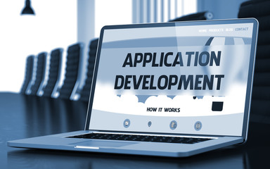 Poster - Application Development on Laptop in Conference Hall. 3D.
