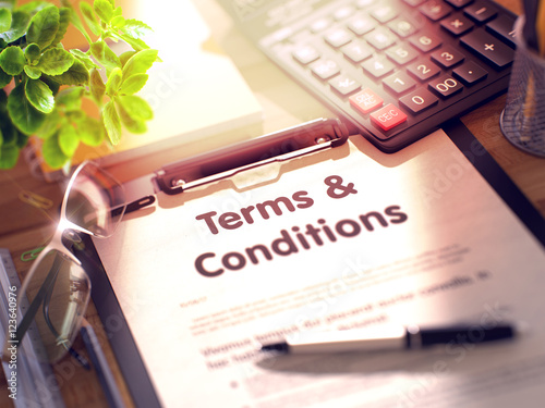 Fotografía Clipboard with Terms and Conditions Concept. 3D.