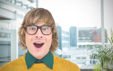 Poster - Composite image of portrait of surprised hipster businessman 