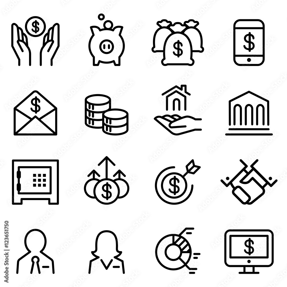 Bank & Financial icon set in thin line style Stock Vector | Adobe Stock
