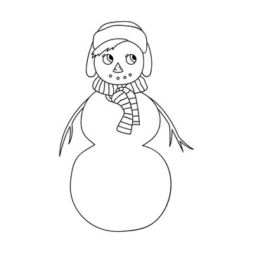 Vector sketch of a Christmas winter snowman