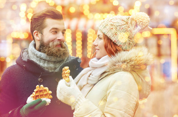 Canvas Print - happy couple walking in old town