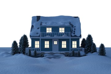 Wall Mural - Illuminated house covered in snow