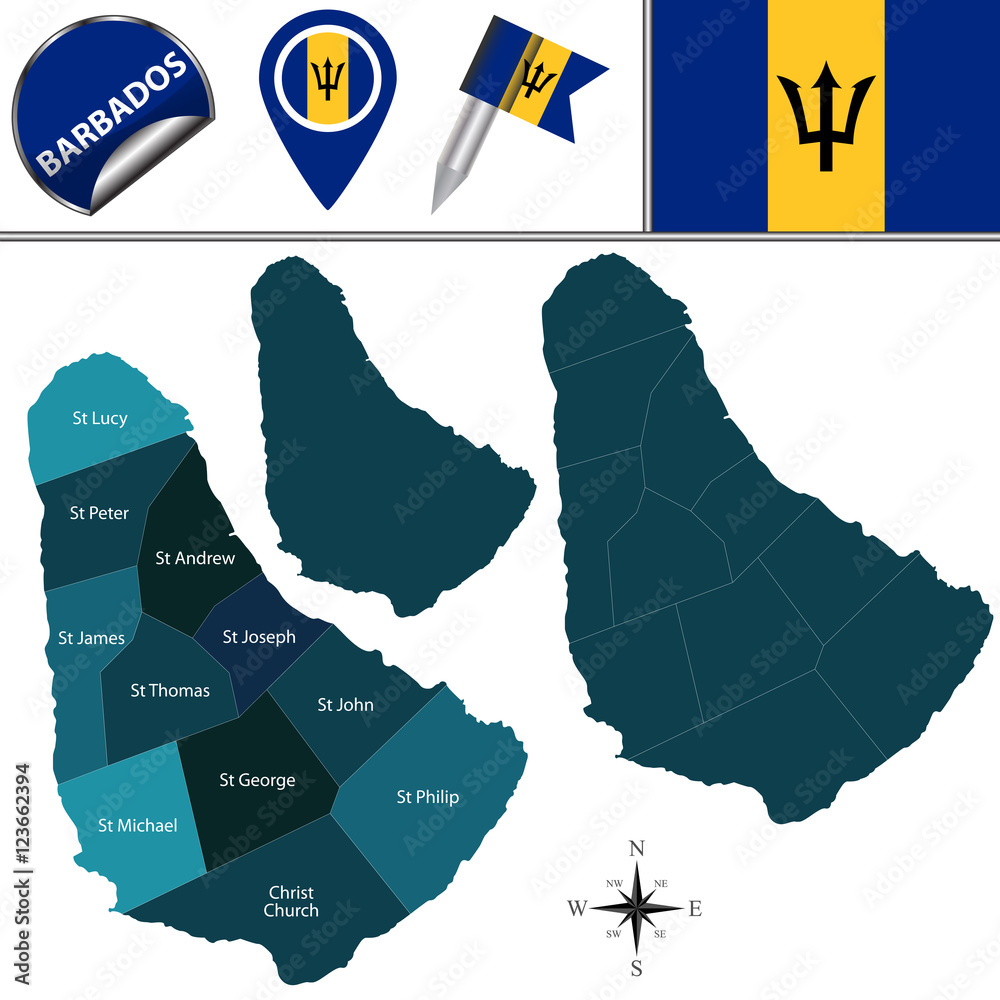 Map of Barbados with Parishes Stock Vector | Adobe Stock