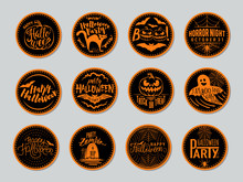 Vector Illustration Of Halloween Badges And Design Elements With Symbols