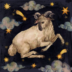 Wall Mural - zodiac sign - aries. watercolor illustration. isolated