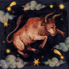 Wall Mural - zodiac sign - taurus. watercolor illustration.
