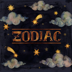 Wall Mural - -zodiac- writing on a night sky background. watercolor illustration.
