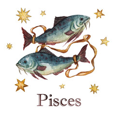 Wall Mural - zodiac sign - pisces. watercolor illustration.