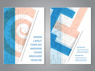 Wall Mural - Vector modern brochure with abstract design, flyer with grey dotted background. Layout template. Aspect Ratio for A4 size. Poster of blue, orange, grey and white color. Magazine cover.