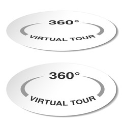 Fototapete - Vector symbols for virtual tour, oval white stickers.