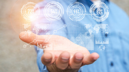 Poster - Businessman holding digital graph interface ‘3D rendering’