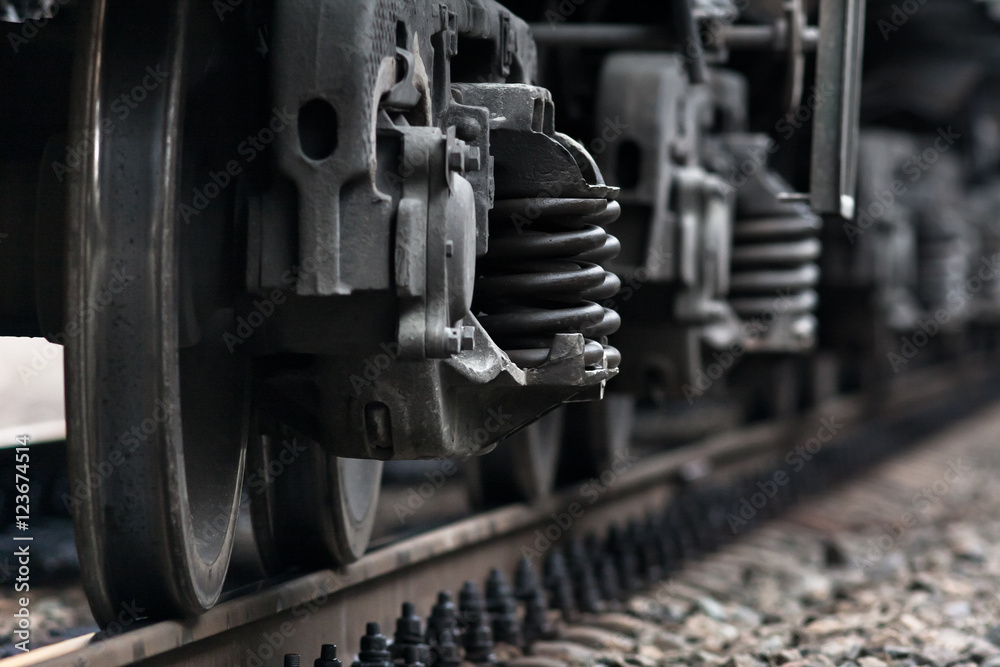 train wheels on rails - obrazy, fototapety, plakaty 