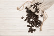 coffee beans on the fabric bag