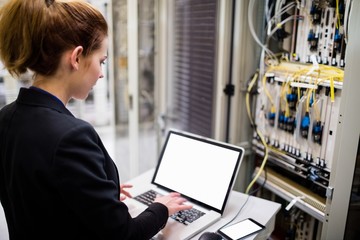 Poster - Technician using laptop while analyzing server